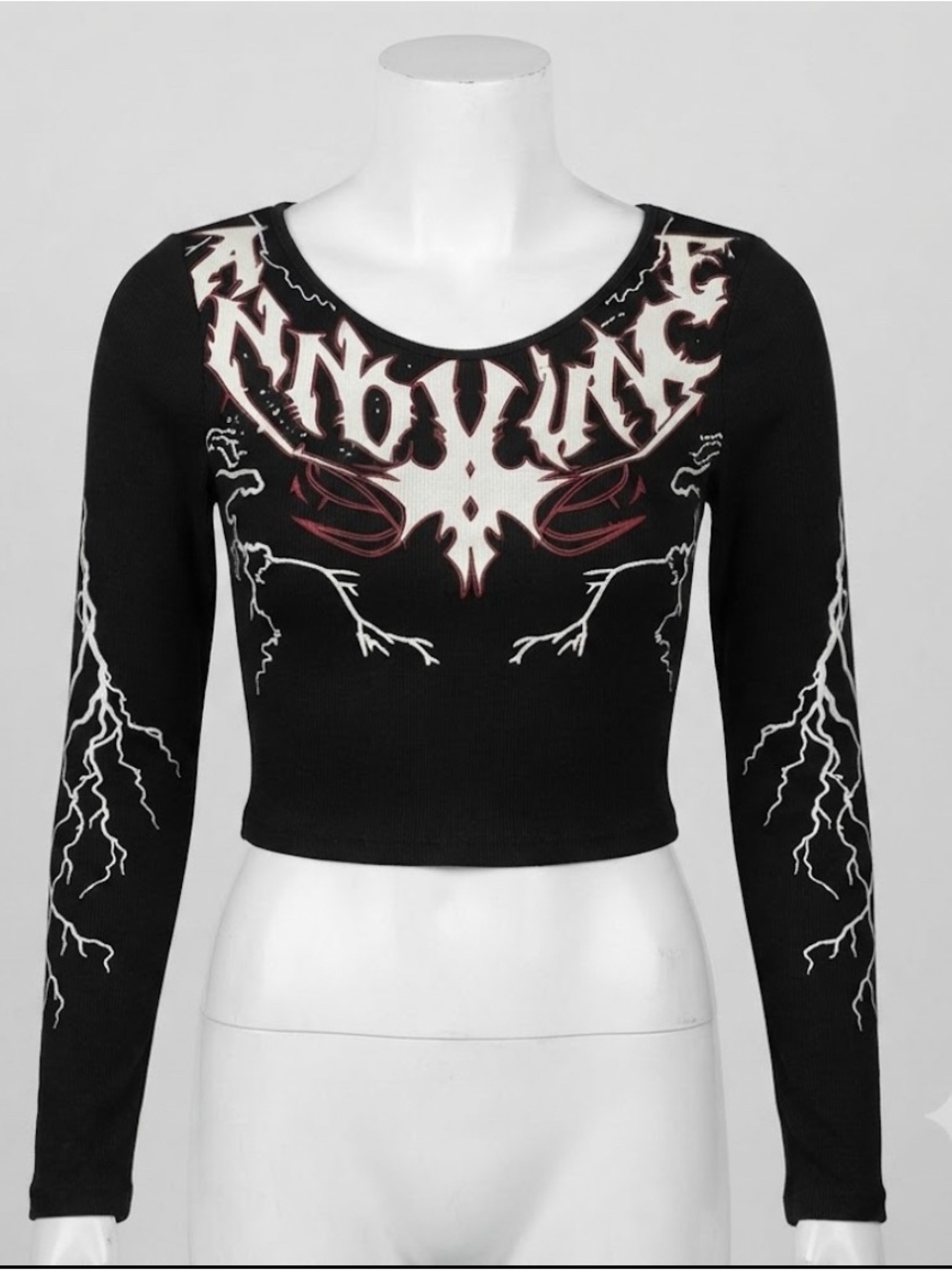 Alt Style Black Graphic Long Sleeve Crop Top